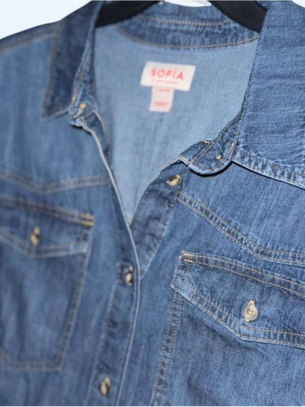 Sofia by Sofia Vergara Women's L Denim Boyfriend Shirt Oversized Long Sleeve Blu